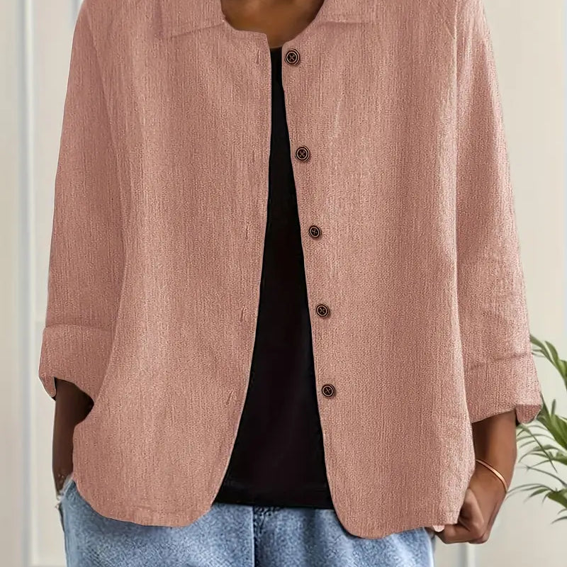 Amélie Rousseau | Sky Breeze Button Linen Jacket with Relaxed Elegance For Women