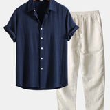Linen Rayon Mix Button Shirt & Straight Leg Linen Pants