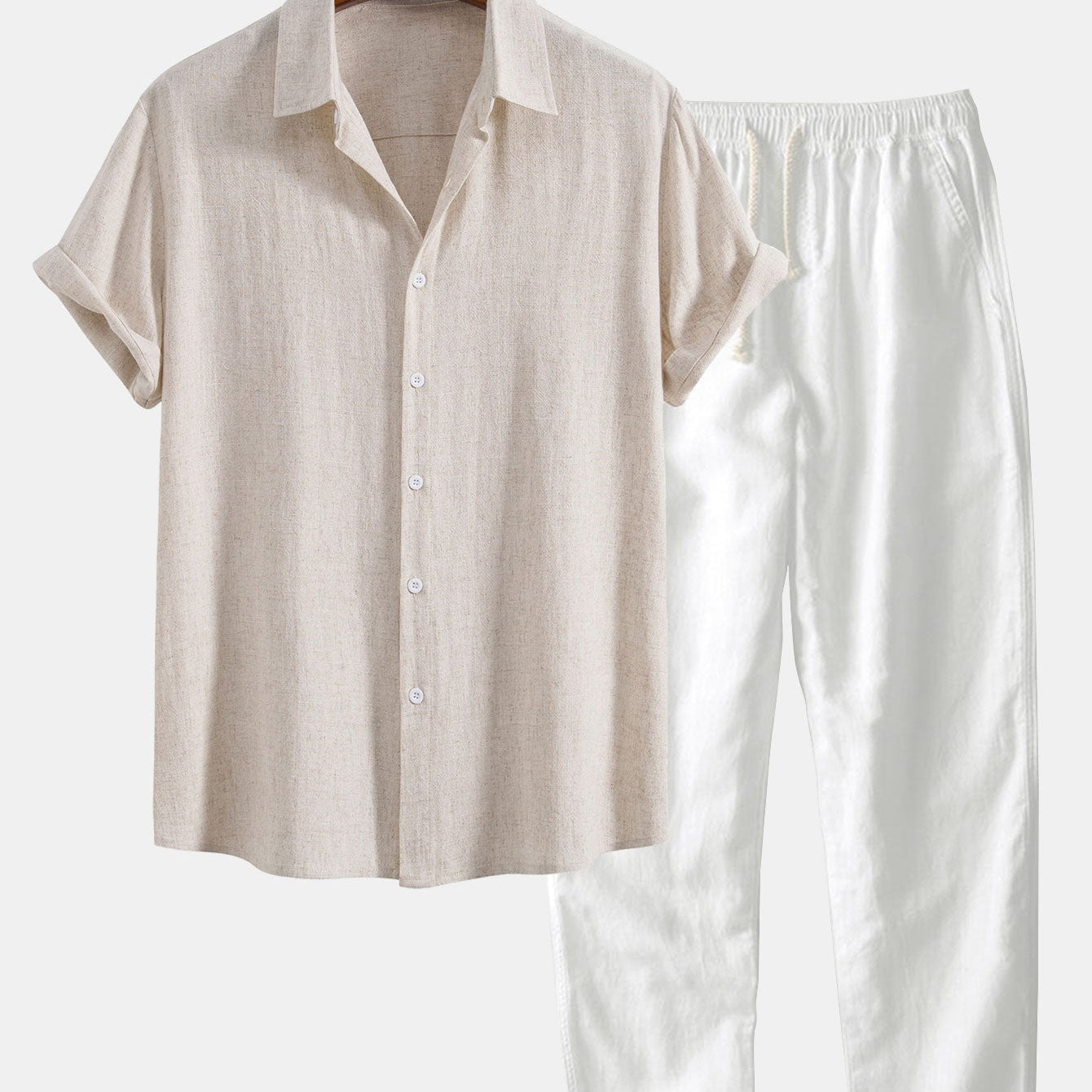 Linen Rayon Mix Button Shirt & Straight Leg Linen Pants