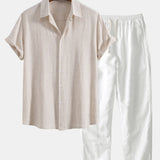 Linen Rayon Mix Button Shirt & Straight Leg Linen Pants