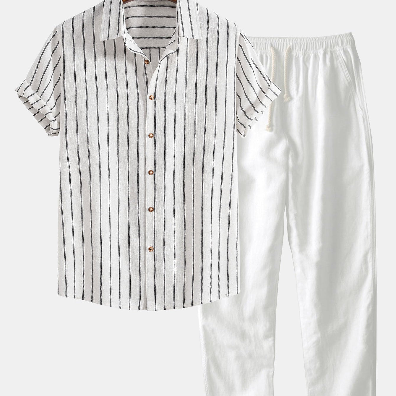 Cotton-Blend Striped Button-Up Shirt & Straight-Leg Linen Trousers