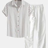 Cotton-Blend Striped Button-Up Shirt & Straight-Leg Linen Trousers