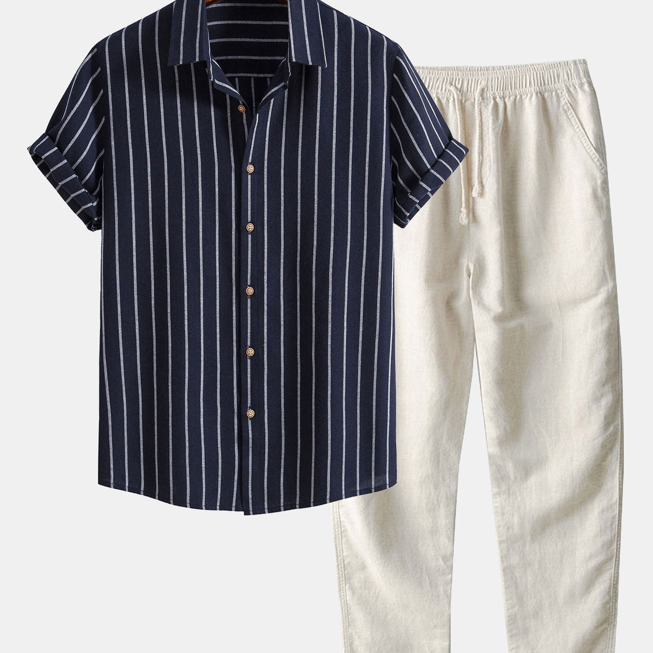 Cotton-Blend Striped Button-Up Shirt & Straight-Leg Linen Trousers