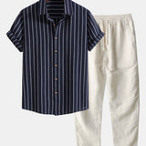 Cotton-Blend Striped Button-Up Shirt & Straight-Leg Linen Trousers