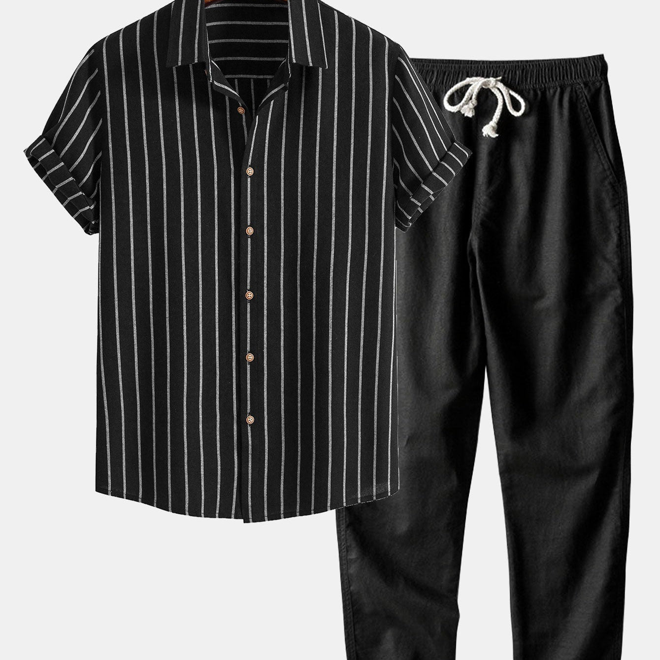 Cotton-Blend Striped Button-Up Shirt & Straight-Leg Linen Trousers