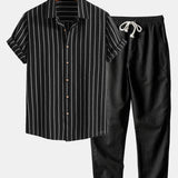 Cotton-Blend Striped Button-Up Shirt & Straight-Leg Linen Trousers