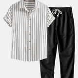 Cotton-Blend Striped Button-Up Shirt & Straight-Leg Linen Trousers
