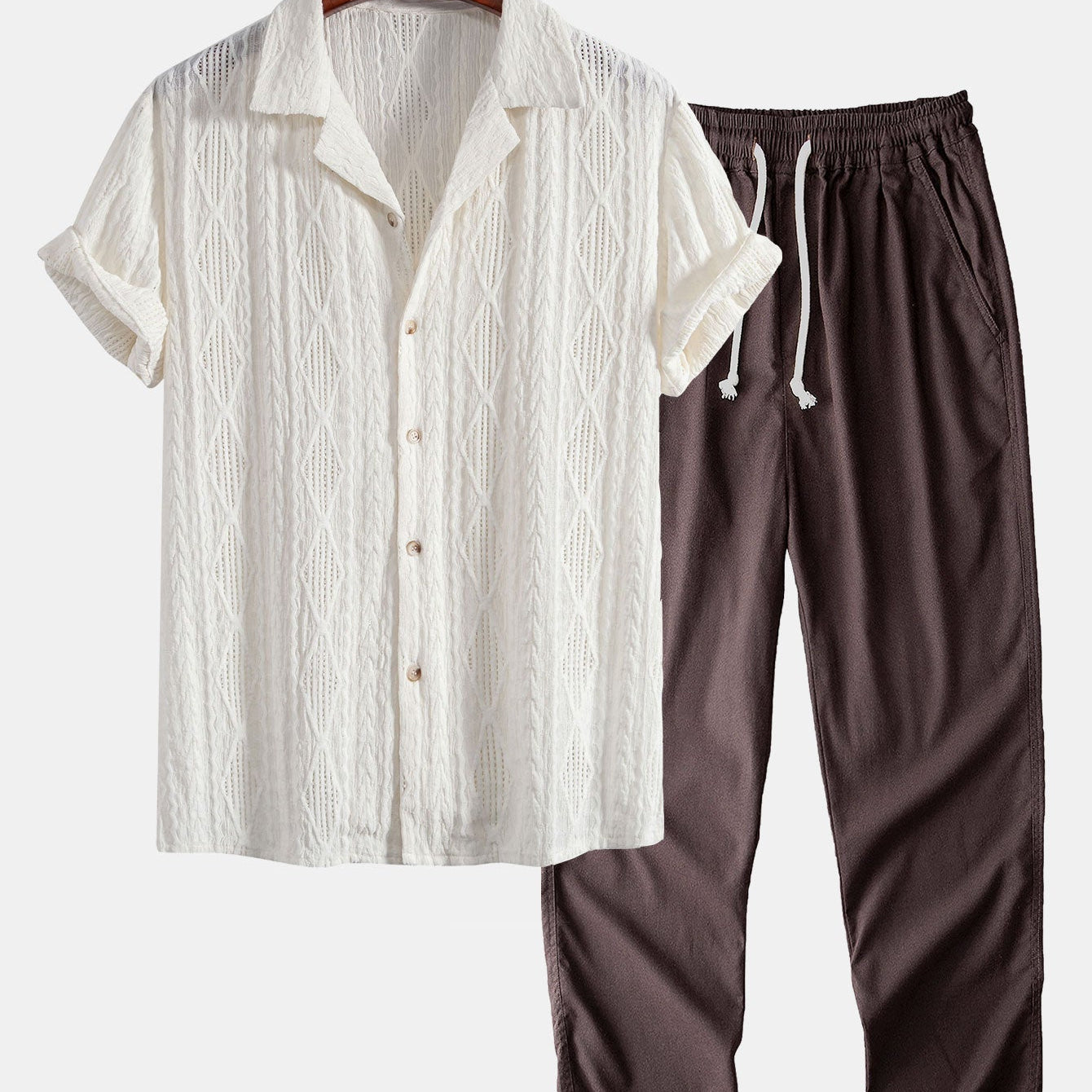 Geometric Jacquard Cuban Shirt & Straight Linen Pants