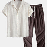 Geometric Jacquard Cuban Shirt & Straight Linen Pants