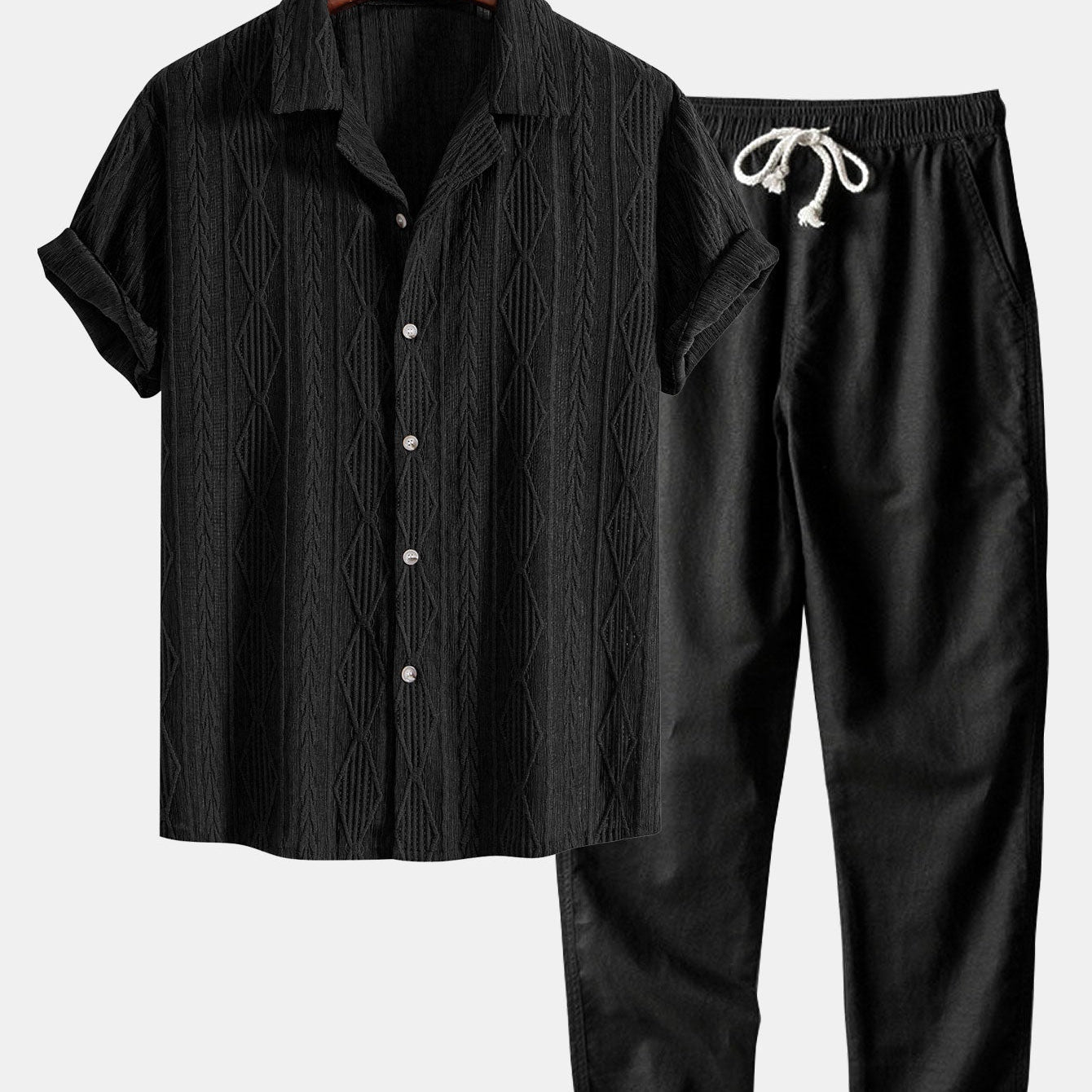 Geometric Jacquard Cuban Shirt & Straight Linen Pants