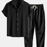 Geometric Jacquard Cuban Shirt & Straight Linen Pants