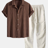 Geometric Jacquard Cuban Shirt & Straight Linen Pants