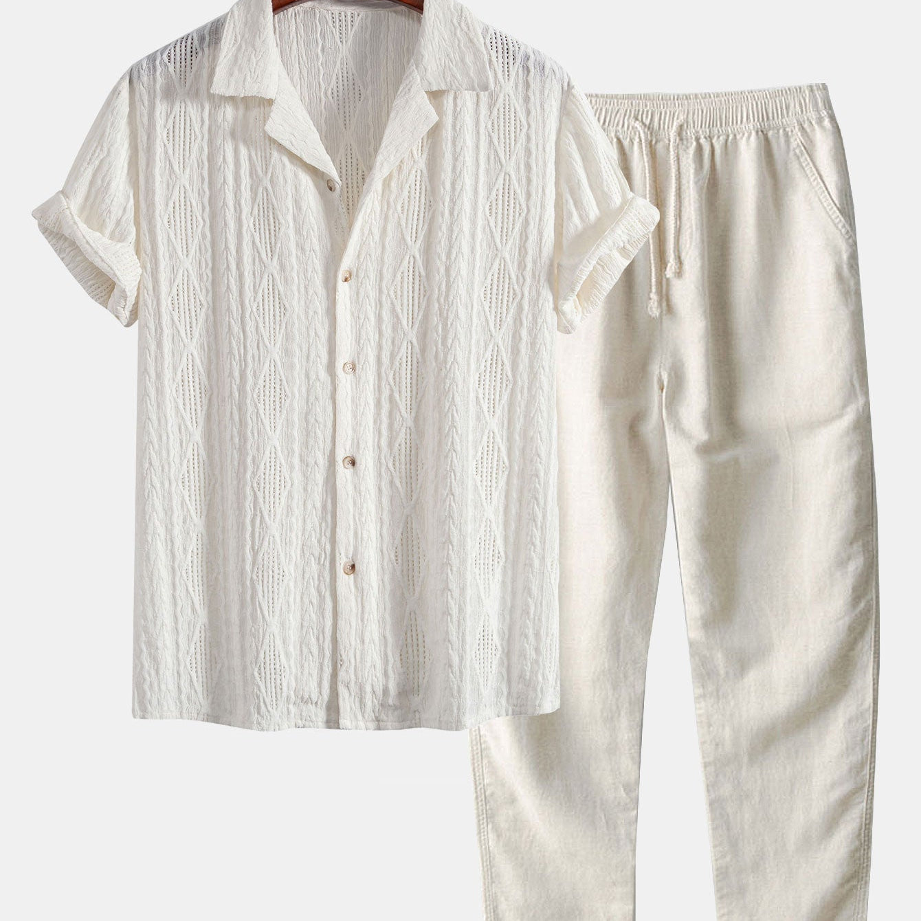 Geometric Jacquard Cuban Shirt & Straight Linen Pants