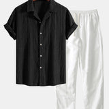 Geometric Jacquard Cuban Shirt & Straight Linen Pants