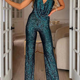 Halter neck sequin party jumpsuit