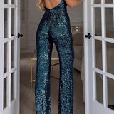 Halter neck sequin party jumpsuit
