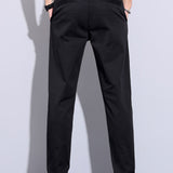 Contrast Trim Textured Zipper Knit Polo & Elastic Waist Straight Leg Trousers