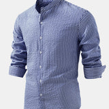 Striped Seersucker Shirt with High Collar