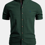 Short Sleeve Linen Look Stand Collar Shirt & Straight Leg Linen Pants