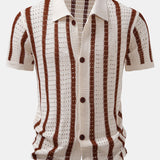 Stripe Open Knit Shirt & Crinkle Textured Drawstring 5" Shorts