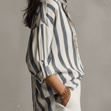 Casual Striped Cotton And Linen Long-Sleeved Shirt