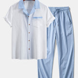 Textured Contrast Cuban Shirt & Straight Leg Pants