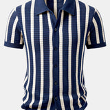 Stripe Button Up Knit Shirt & Straight Leg Linen Pants
