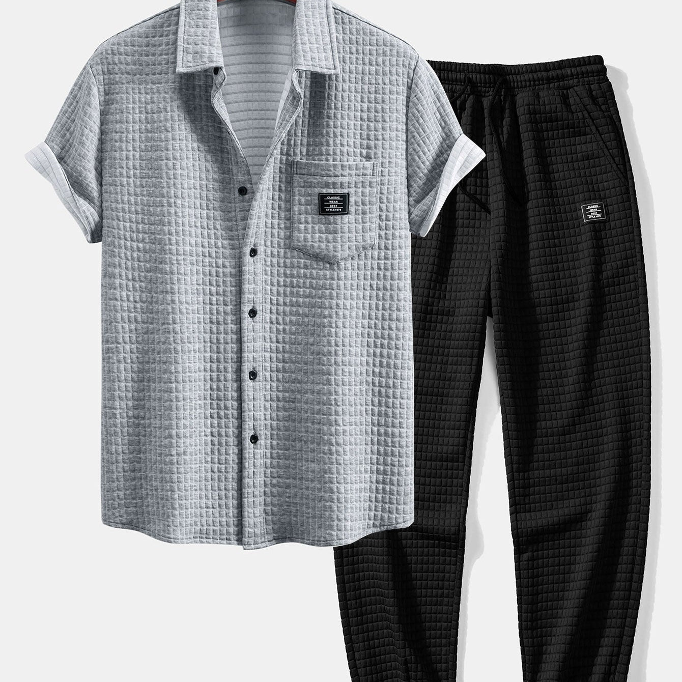 Short-Sleeve Waffle Shirt & Drawstring Waffle Joggers