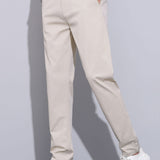 Contrast Trim Textured Zipper Knit Polo & Elastic Waist Straight Leg Trousers