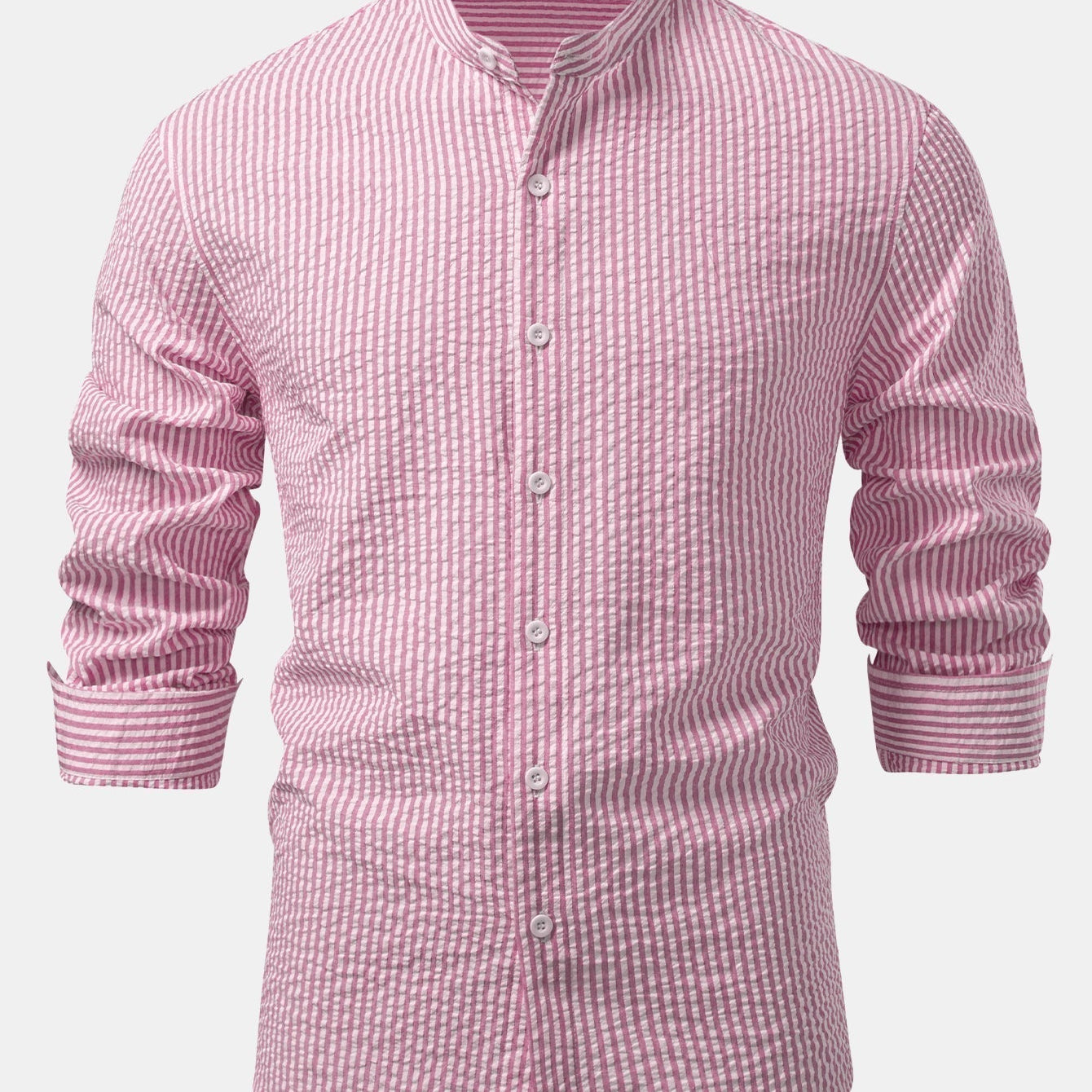Striped Seersucker Shirt with High Collar