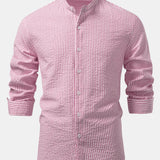 Striped Seersucker Shirt with High Collar