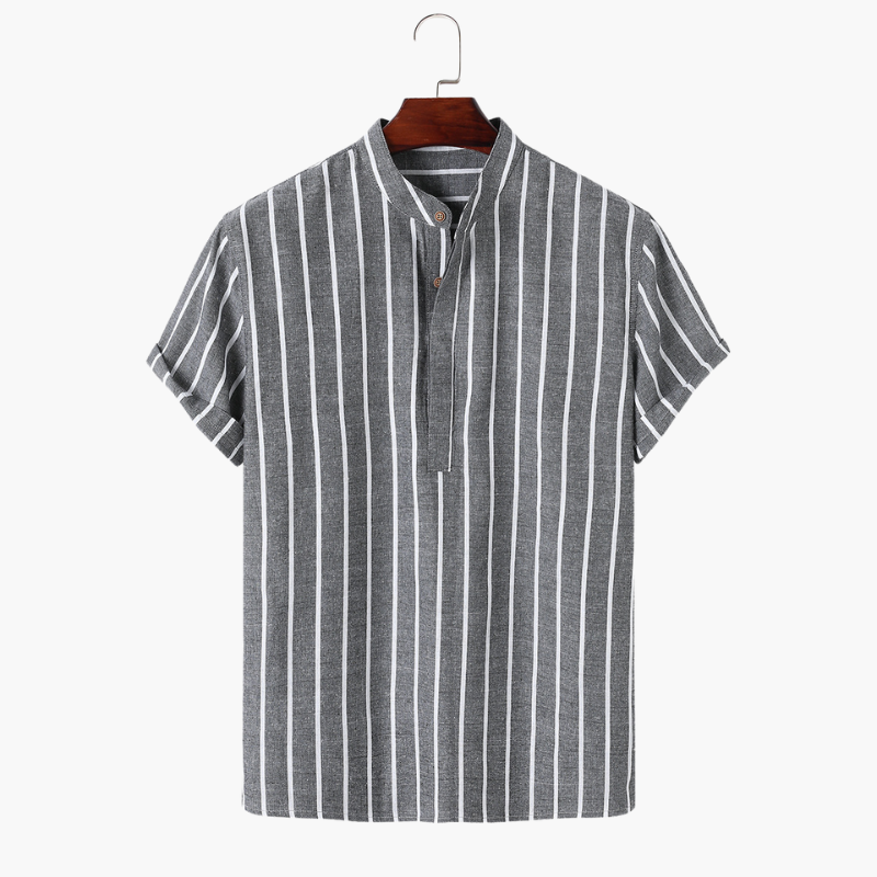 Lorenzo De Luca | Coastal Stripe Mandarin Shirt with Lightweight Comfort For Men