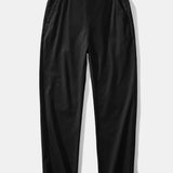 Contrast Trim Textured Zipper Knit Polo & Elastic Waist Straight Leg Trousers