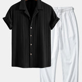 Textured Jacquard Cuban Shirt & Crinkle-Texture Straight-Leg Trousers