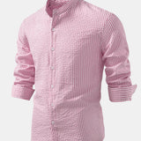 Striped Seersucker Shirt with High Collar