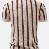 Stripe Open Knit Shirt & Crinkle Textured Drawstring 5" Shorts