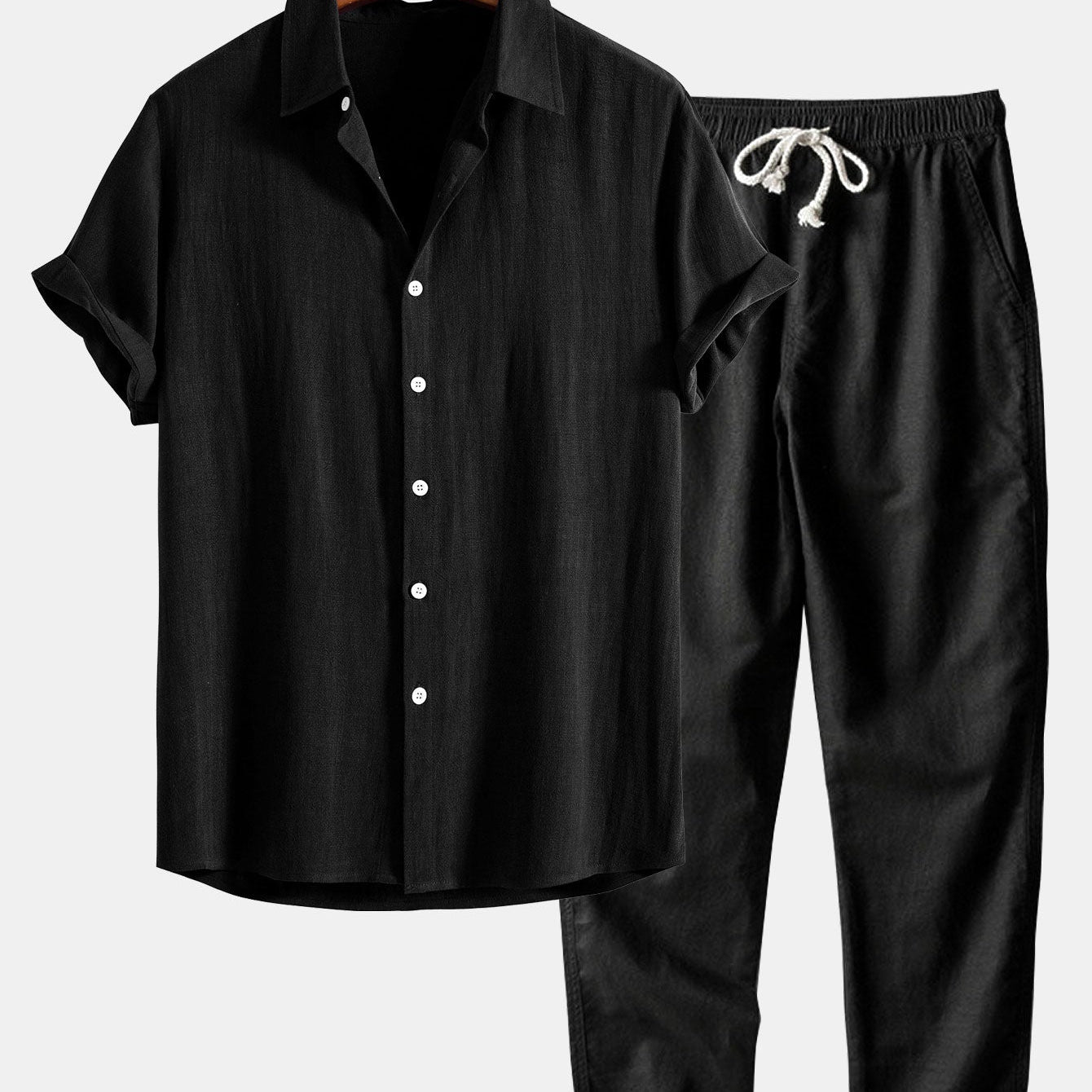 Linen Rayon Mix Button Shirt & Straight Leg Linen Pants