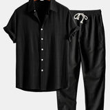 Linen Rayon Mix Button Shirt & Straight Leg Linen Pants