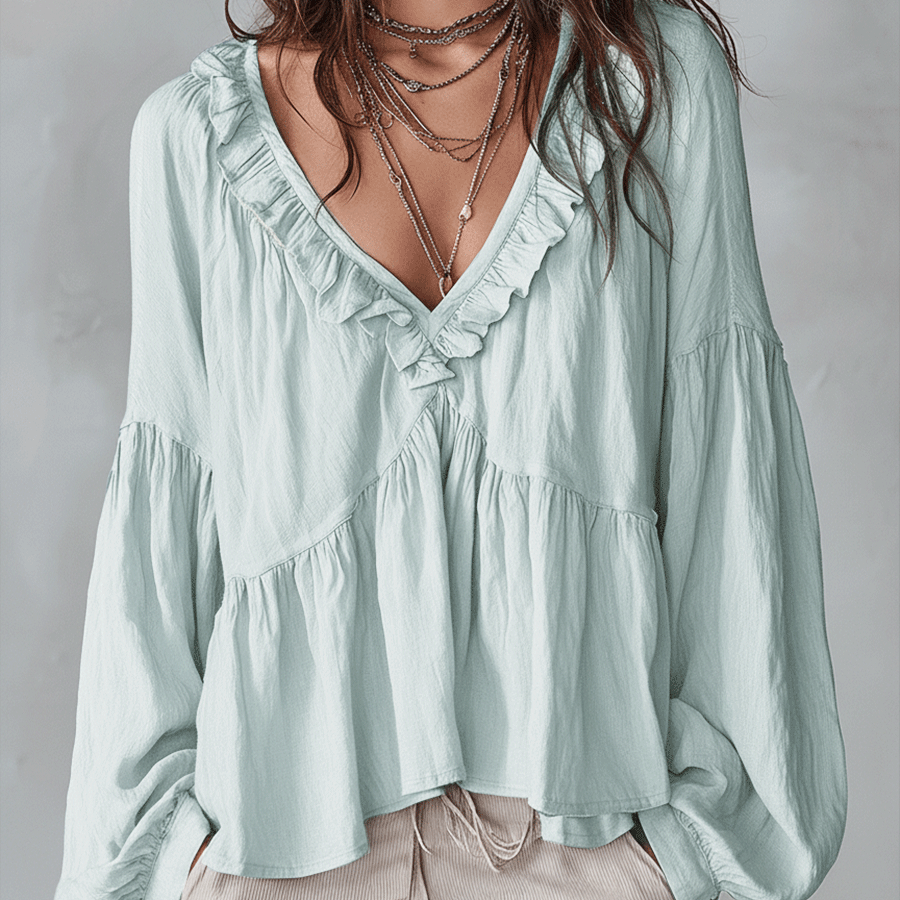 Airy Vintage-Inspired Ruffle Soft Ruffle Bohemian Blouse