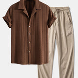 Textured Jacquard Cuban Shirt & Crinkle-Texture Straight-Leg Trousers