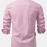 Striped Seersucker Shirt with High Collar