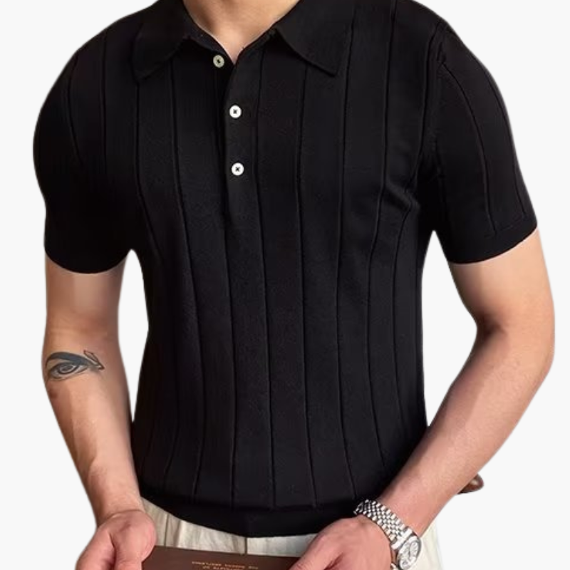 Marco De Santis | Ribbed Knit Polo Shirt with Tailored Fit Elegance For Men