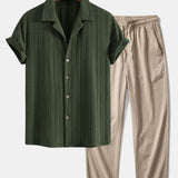 Textured Jacquard Cuban Shirt & Crinkle-Texture Straight-Leg Trousers