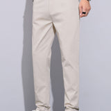 Contrast Trim Ribbed Johnny Collar Knit Polo & Elastic Waist Straight Leg Trousers