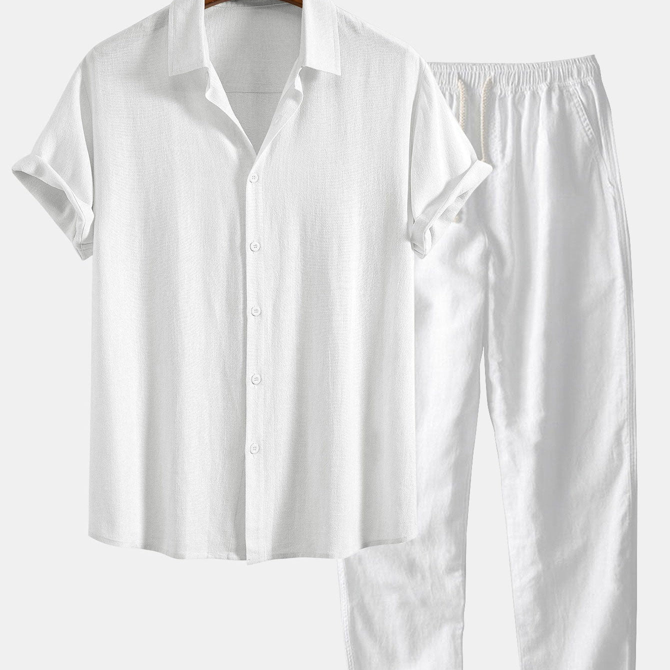 Linen Rayon Mix Button Shirt & Straight Leg Linen Pants