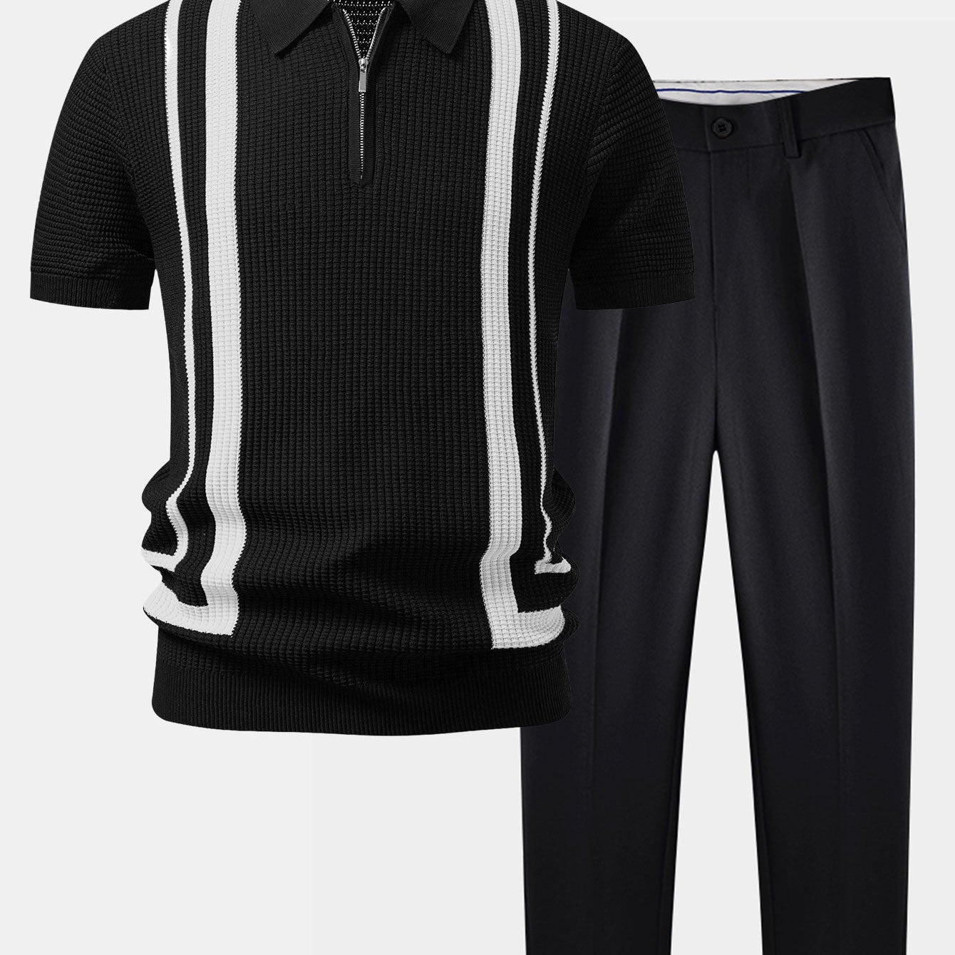 Contrast Zipper Polo & Slim Fit Tapered Trousers