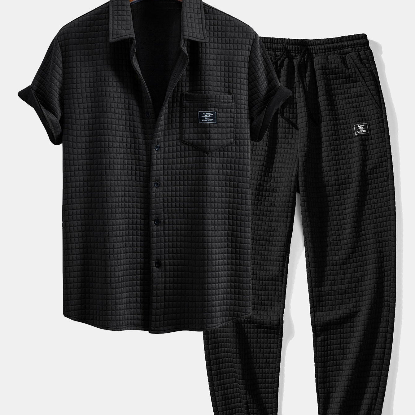 Short-Sleeve Waffle Shirt & Drawstring Waffle Joggers