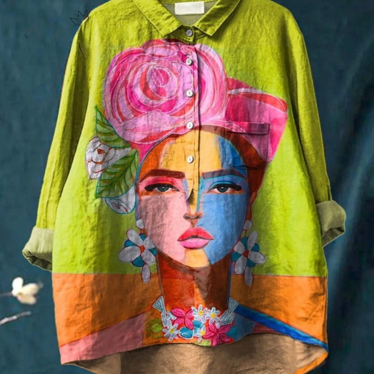 Amber | Oil Painting Freda Portrait Art Printed Women's Casual Shirt