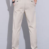 Contrast Trim Textured Zipper Knit Polo & Elastic Waist Straight Leg Trousers
