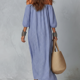 Blue And White Striped Off-the-shoulder Loose-fitting Resort Dress
